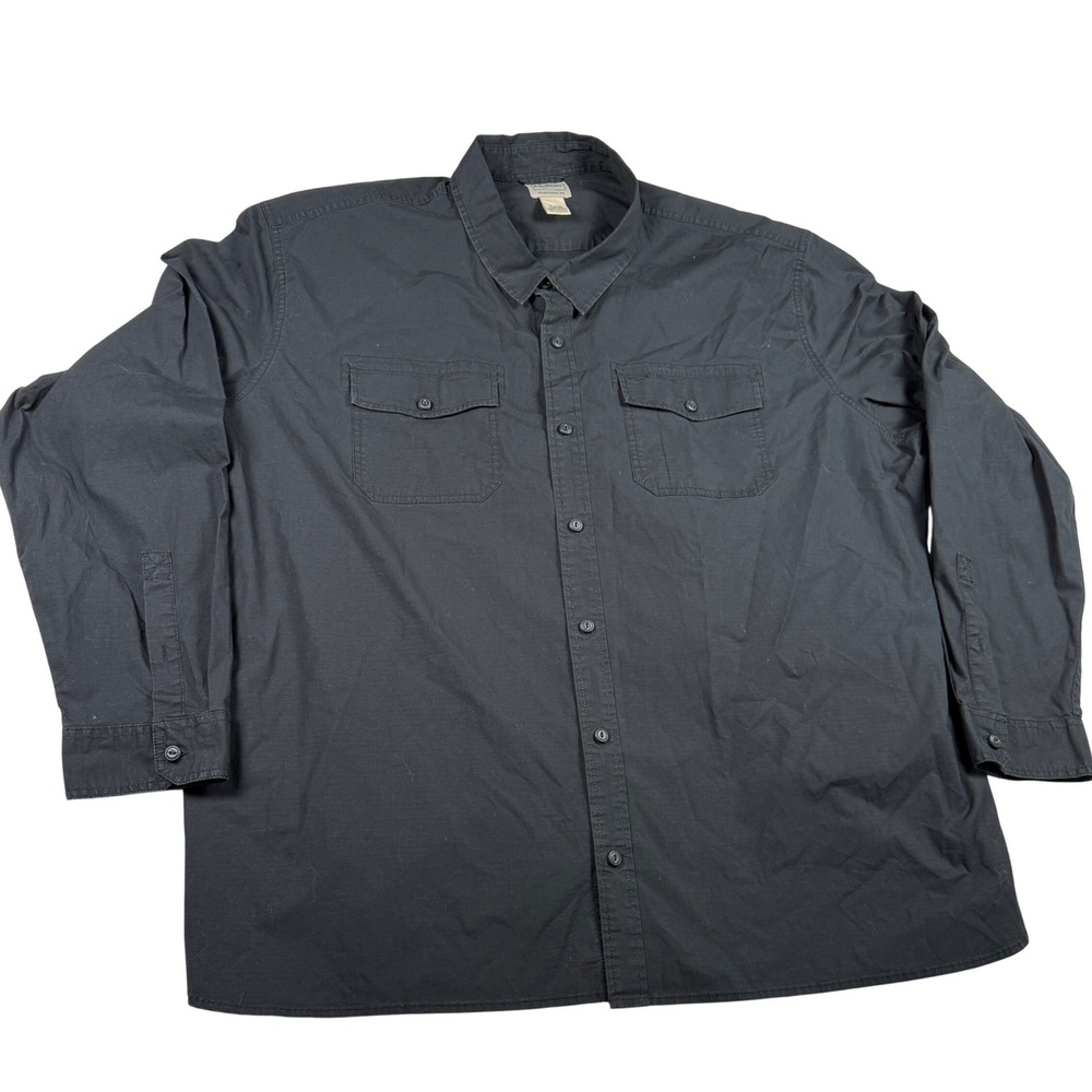 L.L.‎ Bean Mens XXXL Black Ripstop Long Sleeve Button Down  Dual Pocket P2P 29